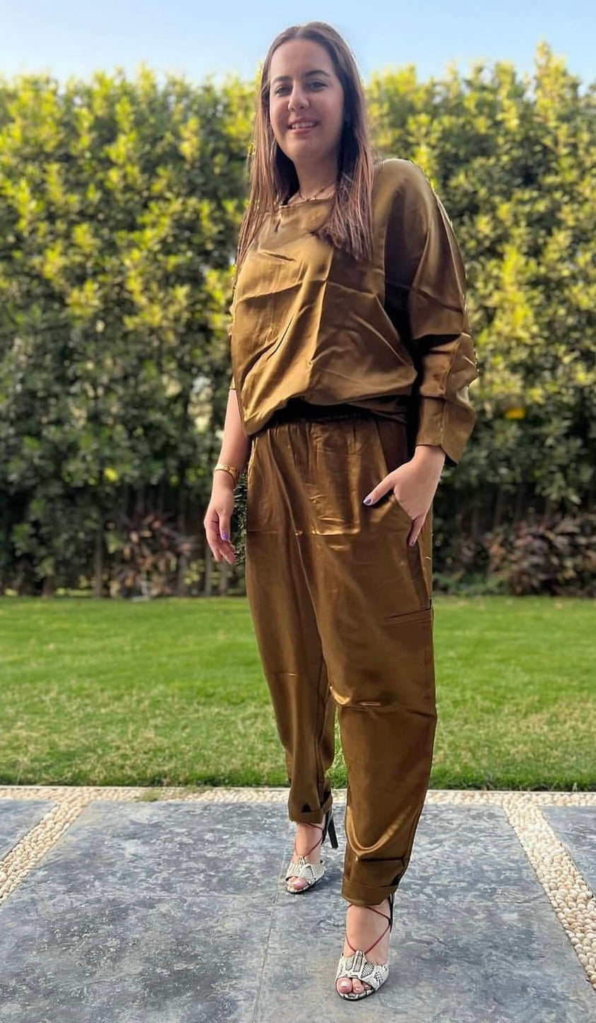 Wide Elastic Pants Gold