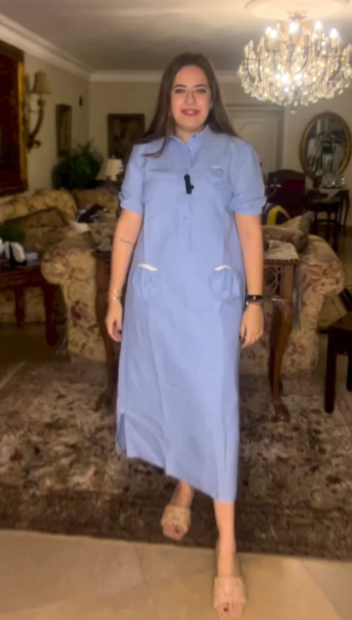 Pockets shirt dress Baby Blue