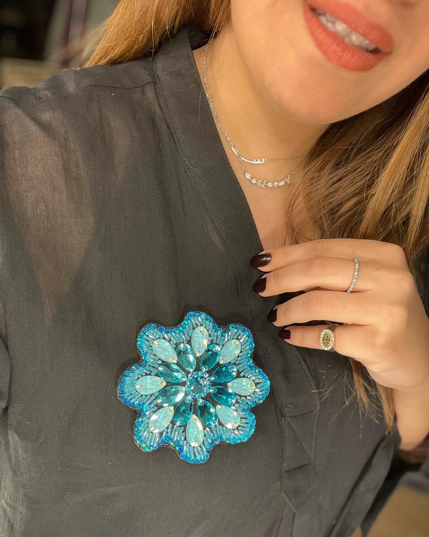 Turquoise Crystal Pin