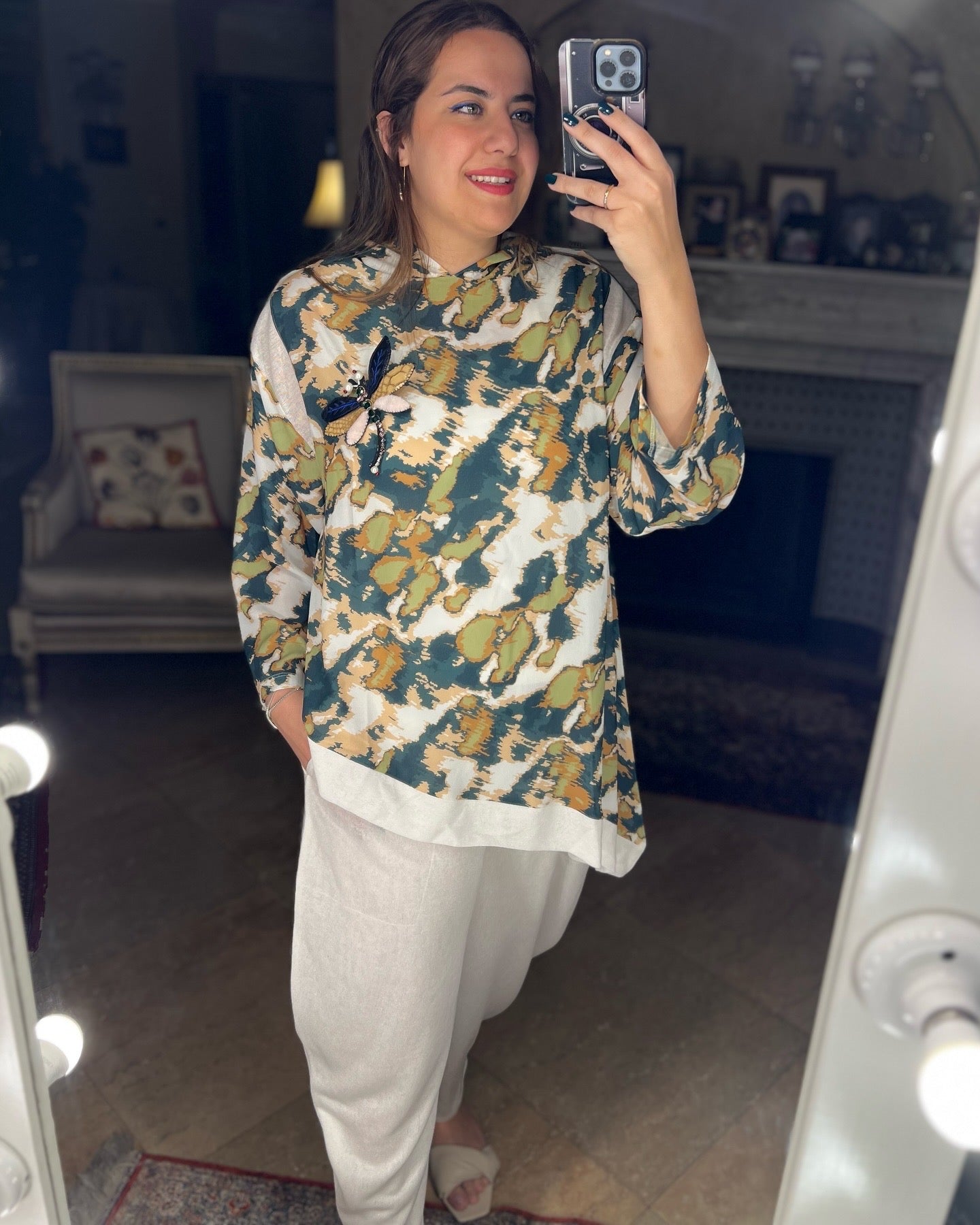 Hoodie && Serwal Set Abstract x White
