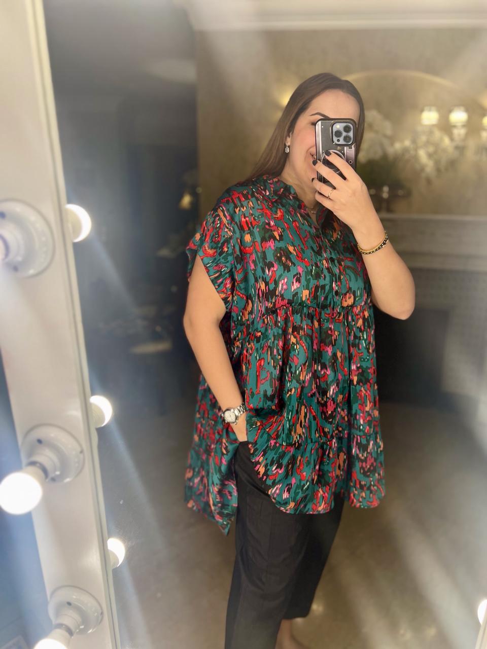 Mlle Blouse Silk Chiffon Green base