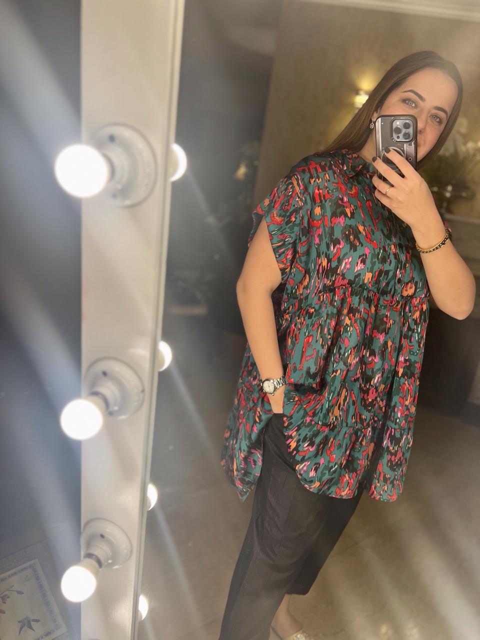 Mlle Blouse Silk Chiffon Green base