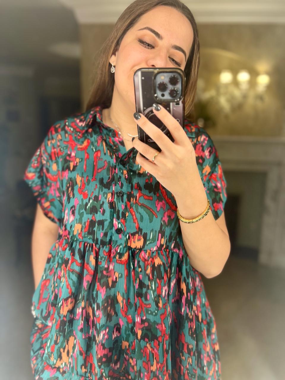 Mlle Blouse Silk Chiffon Green base