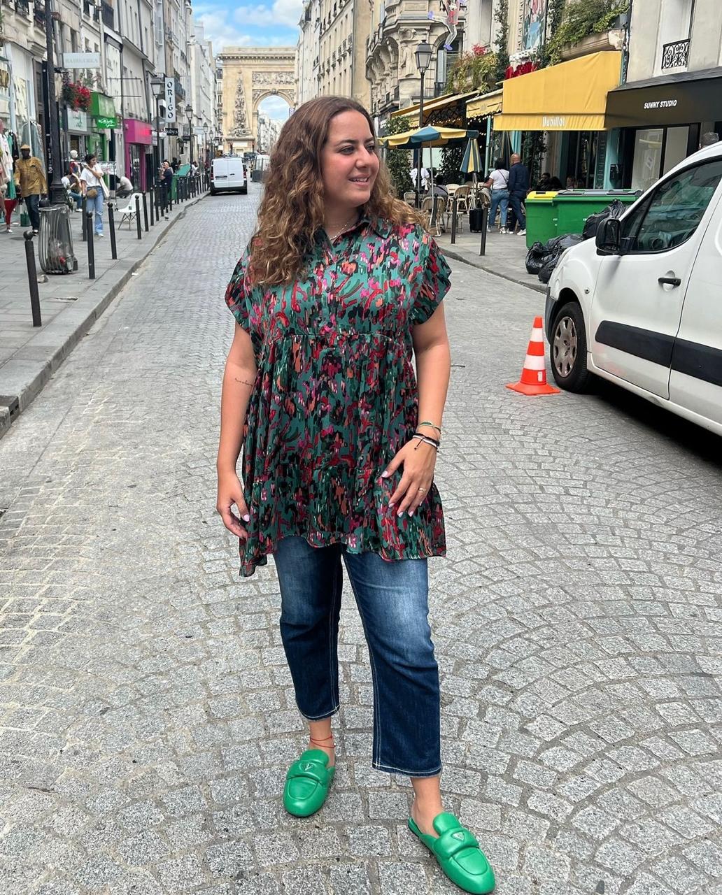 Mlle Blouse Silk Chiffon Green base